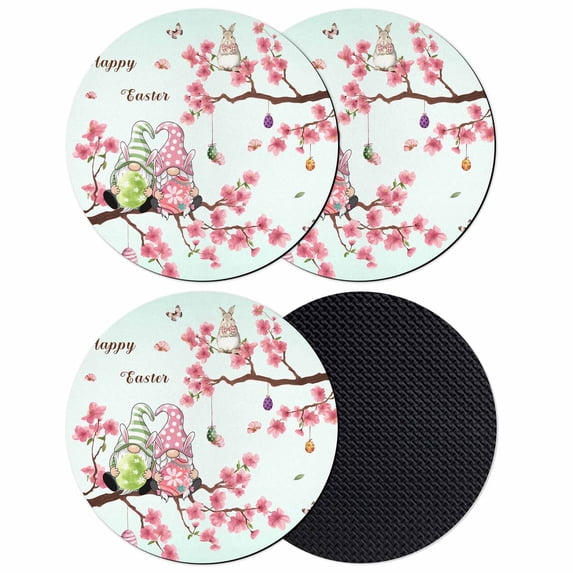 Easter Coasters Set of 4, Absorbent Coasters for Drinks, Spring Gnomes Blossoms Flowers Colorful Eggs Coaster for Desk Coffee Table Protection, Home Decor House Warming Gifts 4"