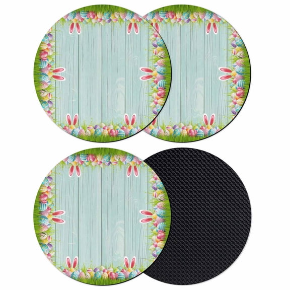 Easter Coasters Set of 4, Absorbent Coasters for Drinks, Spring Rabbit Ears Colorful Eggs Wooden Grian Coaster for Desk Coffee Table Protection, Home Decor House Warming Gifts 4"