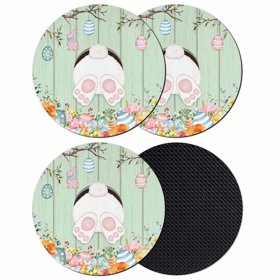 Easter Coasters Set of 4, Absorbent Coasters for Drinks, Spring Watercolor Bunny Eggs Wooden Grain Green Coaster for Desk Coffee Table Protection, Home Decor House Warming Gifts 4"