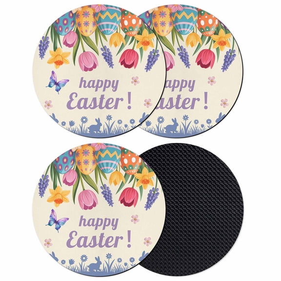 Easter Coasters Set of 4, Absorbent Coasters for Drinks, Tulip Flowers Spring Easter Egg Bunny Butterfly Beige Coaster for Desk Coffee Table Protection, Home Decor House Warming Gifts 4"