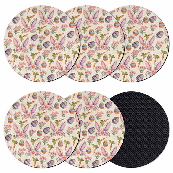Easter Coasters Set of 6, Absorbent Coasters for Drinks, Country Floral Wreath Rabbit Ears Eggs Carrots Coaster for Desk Coffee Table Protection, Home Decor House Warming Gifts 4"