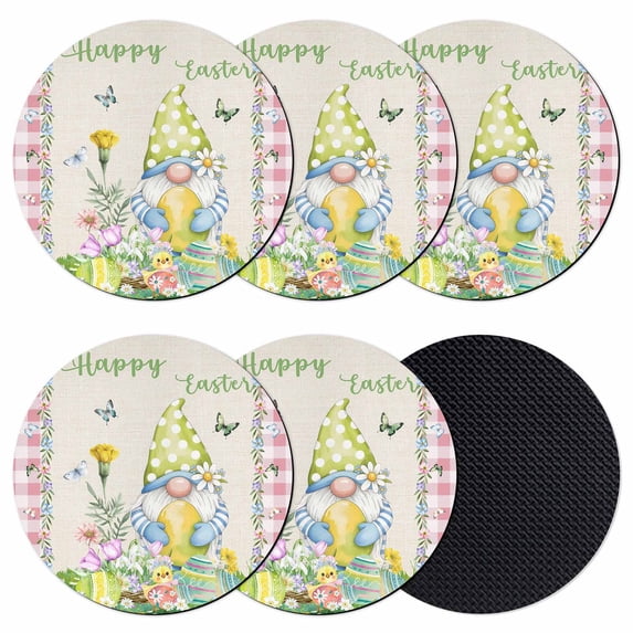Easter Coasters Set of 6, Absorbent Coasters for Drinks, Country Gnomes Duck Floral Eggs Pink Buffalo Check Coaster for Desk Coffee Table Protection, Home Decor House Warming Gifts 4"