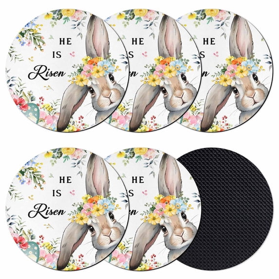 Easter Coasters Set of 6, Absorbent Coasters for Drinks, Easter Bunny Spring Watercolor He Is Risen Flowers Coaster for Desk Coffee Table Protection, Home Decor House Warming Gifts 4"