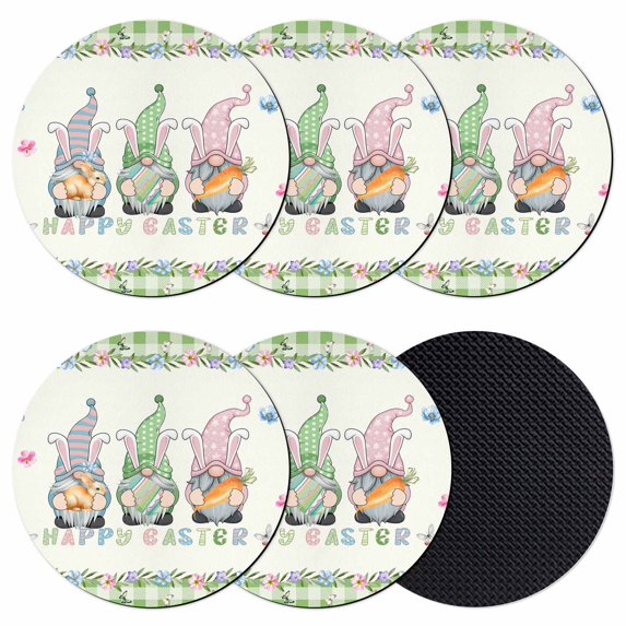 Easter Coasters Set of 6, Absorbent Coasters for Drinks, Spring Gnomes Floral Bunny Eggs Green Lattice Coaster for Desk Coffee Table Protection, Home Decor House Warming Gifts 4"