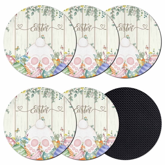 Easter Coasters Set of 6, Absorbent Coasters for Drinks, Spring Rabbit Ears Foot Colorful Eggs Leaf Floral Coaster for Desk Coffee Table Protection, Home Decor House Warming Gifts 4"