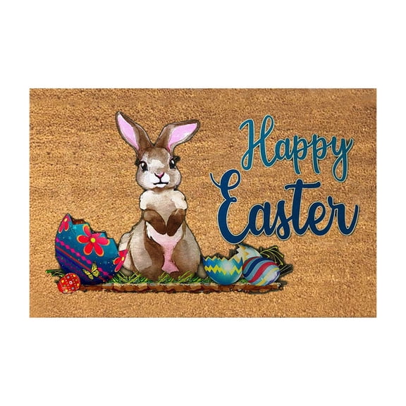 Easter Coir Doormat Outdoor Easter Bunny Welcome Door Mat 16" x 24" Spring Floor Mat Non Slip Heavy Duty for Indoor Outdoor Entrance Door Porch Front Decor