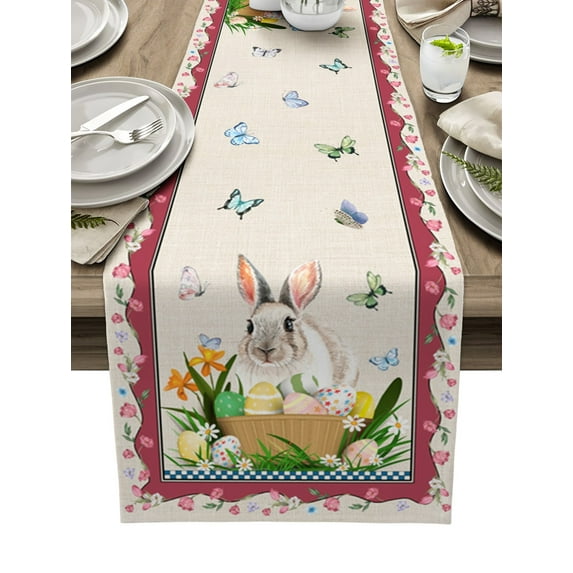 Easter Color Striped Rabbit Table Runner Country Decor Tableclothss for Dining Table Decoration Table Cover
