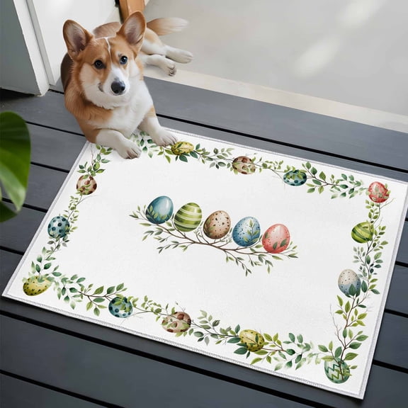 Easter Colored Egg Front Door Rugs 2x3 ft Green Leaf Blue Egg Plants Spring Small Rug for Entryway Non Slip Washable Bathroom Door Mat Absorbent Floor Mat for Indoor Entrance