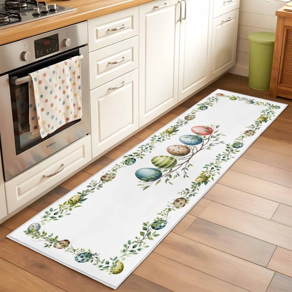 Easter Colored Egg Runner Rugs 2x6 ft Green Leaf Blue Egg Plants Spring Washable Hallway Rugs Non-Slip Floor Mats Absorbent Carpet Bedside Runners for Bedroom Kitchen Bathroom Laundry Room