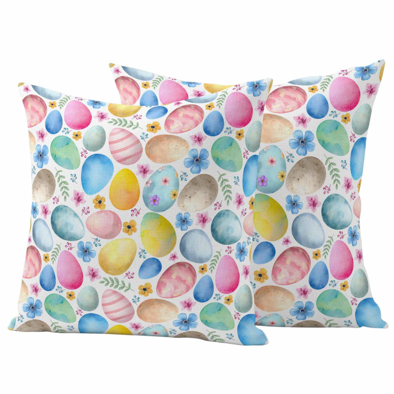 Easter Colored Eggs Pillow Covers 2 Pack Blue Pink Orange Flower Leaf ...