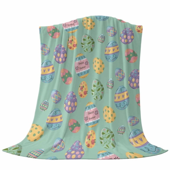 Easter Colored Eggs Throw Flannel Blanket Yellow Egg Green Background Super Soft Cozy Bed Blanket, Lightweight Plush Fuzzy Bed Throw for Bedroom Sofa Couch Living Room 30x40In,