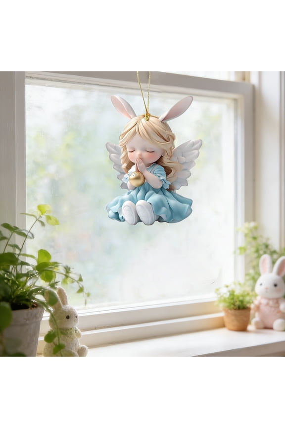Easter Colorful Angel Bunny Ear Pendant B - Acrylic Girl Ornament, Vibrant Color with Bunny Ear Angel Design, Suitable for Backpack Easter Party Favor, Home Tabletop Small Figurine Decor, 1pc