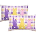 thumbnail image 1 of Easter Colorful Bunny Pillow Covers 12x20 Inch Set of 2 Easter Buffalo Plaid Lumbar Throw Pillowcase Cotton Linen Rectangle Dcorative Spring Bunny Cushion Cover for Sofa Bedroom Indoor Outdoor Party, 1 of 6