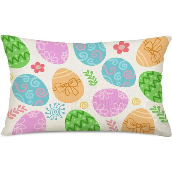 Easter Colorful Egg Pillow Covers 12x20 Inch for Easter Decoration Throw Pillow Covers Spring Farmhouse Cushion Case Outdoor Decor Sofa Couch