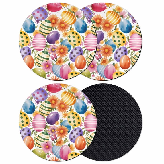 Easter Colorful Eggs Coasters Set of 4, Absorbent Coasters for Drinks, Farmhouse Floral Polka Dot Coaster for Desk Coffee Table Protection, Home Decor House Warming Gifts 4"