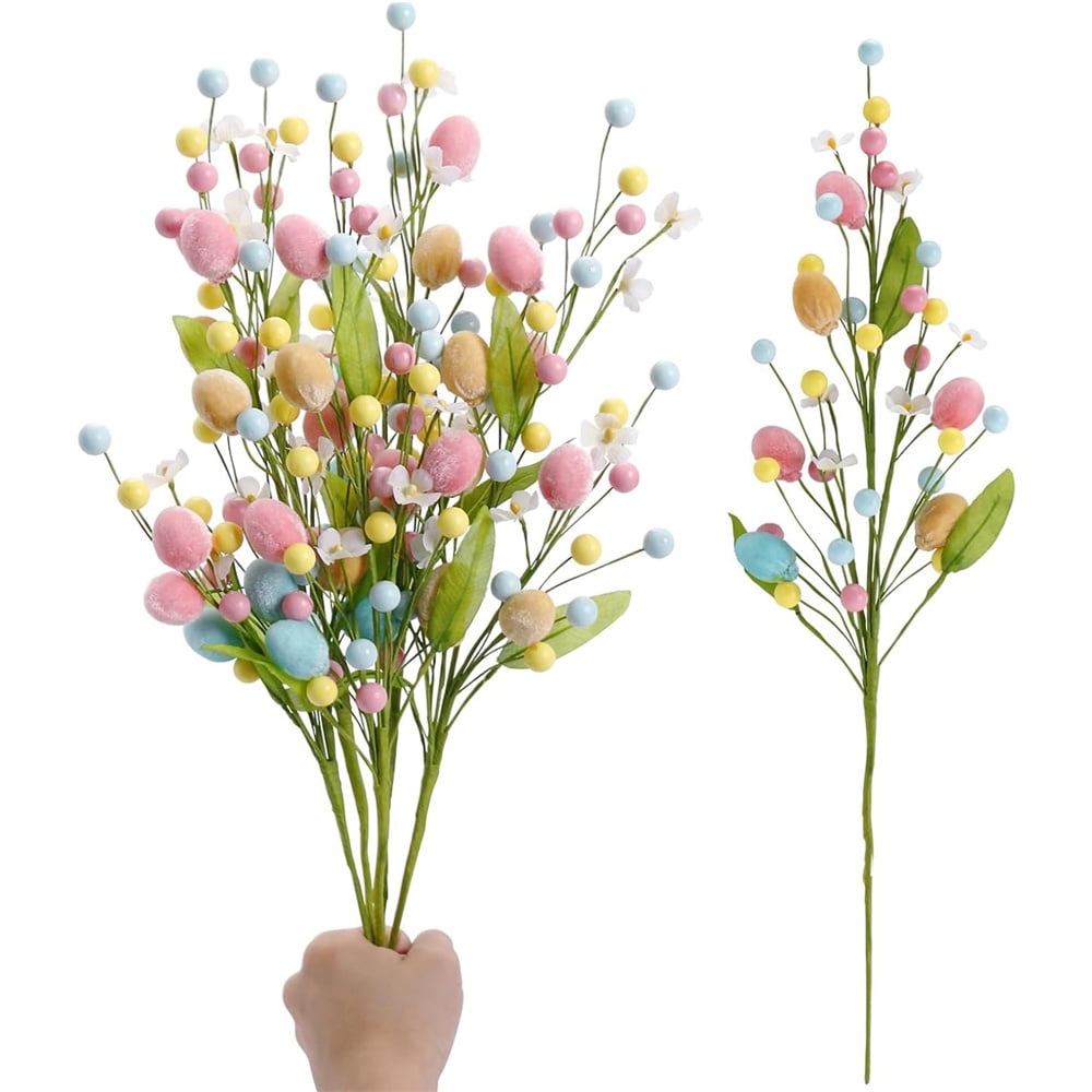 Easter Colorful Eggs Floral Stems,Spring Artificial Flowers Branches,5 PCS Easter Egg Flower Twig,Rustic Bouquet Ornament,for Home Party Holiday Vase Decor