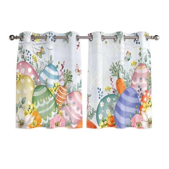 Easter Colorful Eggs Kitchen Curtains Window Panels, Spring Eucalyptus Leaves Floral Plant Insulated Window Treatment Curtain, Grommet Curtains for Bedroom/Living Room/Bathroom, 2 Piece 42"Wx45"L