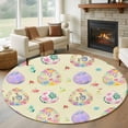 thumbnail image 1 of Easter Colorful Eggs Round Area Rug 5ft, Spring Flowers Leaves Country Plants Yellow Washable Non-Slip Circle Rugs for Bedroom Living Room Kitchen, Low Pile Carpet for Dining Room Playroom Nursery, 1 of 9