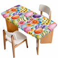 thumbnail image 1 of Easter Colorful Eggs Table Cloths for 3 Foot Rectangle Tables, Spring Floral Polka Dot Blue Striped Patio Waterproof Elastic Fitted Tablecloths, Washable Rectangular Table Cover for Camping, 1 of 8