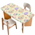 thumbnail image 1 of Easter Colorful Eggs Table Cloths for 6 Foot Rectangle Tables, Spring Flowers Leaves Country Plants Yellow Patio Waterproof Elastic Fitted Tablecloths, Washable Rectangular Table Cover for Camping, 1 of 8