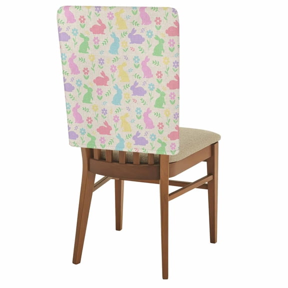 Easter Colorful Rabbits Chair Covers Set of 4 Spring Flower Cartoon Cute Rustic Chair Back Covers Stretch Removable Washable Slipcovers Protector for Dining Room Kitchen Party Decor