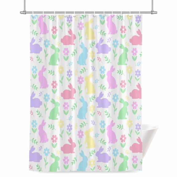 Easter Colorful Rabbits Shower Curtain, 72" x 84", Spring Flower Cartoon Cute Waterproof Bathroom Curtain Washable Shower Curtain Set with 12 Hooks
