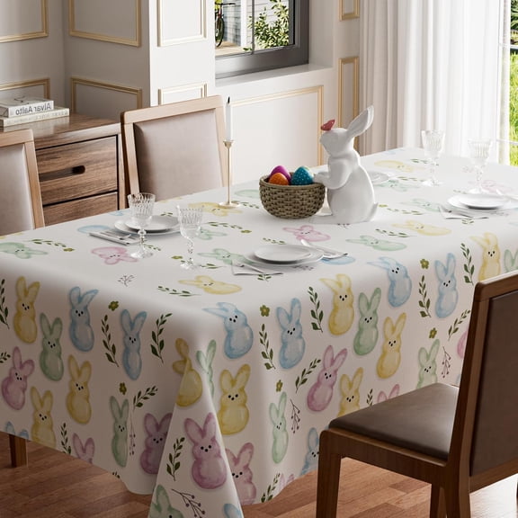 Easter Colorful Watercolor Rabbits Cute Bunny Tablecloth Square Washable Table Covers for Spring Indoor Outdoor Dining Table Home Party Decorations 60x60 Inch