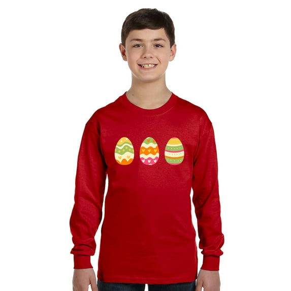 Easter Colorful Yellow Eggs Kids Long Sleeve Shirts for Kids - Youth XS S M L XL - Happy Easter Holiday Christian Tee for Boys for Girls