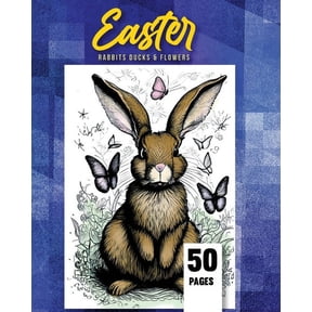 Easter Coloring Book: Rabbits, Ducks, and Flowers, (Paperback)