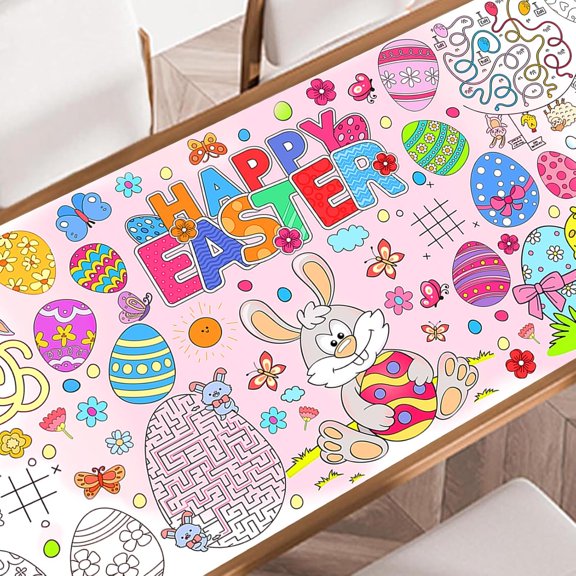 Easter Coloring Poster 31.4 X 72 Inch Giant Bunny Rabbit Egg DIY Drawing Tablecloth For School Classroom Birthday Party Decorations