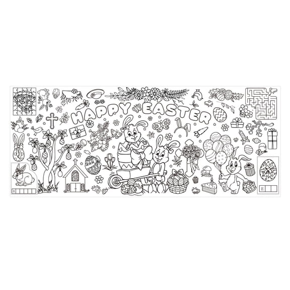 Easter Coloring Poster, Disposable Paper Tablecloth for Kids’ Parties, Rabbit-Themed Activity Sheet To Cultivate Children’s Hand Skills, 76 x 183 cm