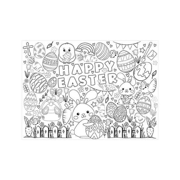 Easter Coloring Poster, Happy Easter Children's Disposable Paper Tablecloth For Parties, Cultivating Kids' Creativity and Fine Motor Skills, 80 x 110 cm