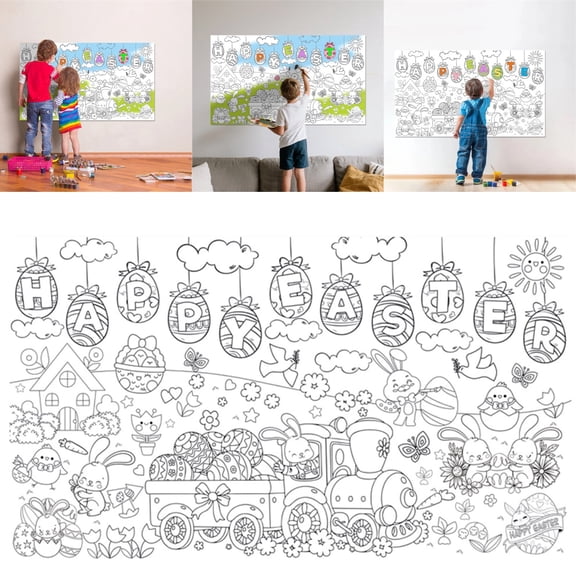 Easter Coloring Tablecloth 29.551.2 Inch - Giant Easter Coloring Poster for Easter Bunny Party Games, School Classroom Supplies, Easter Basket Gifts & Home Party Decor