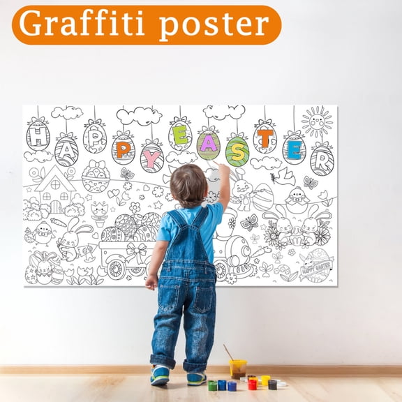 Easter Coloring Tablecloth with 18 Paint Pens - 30x50 Giant Coloring Poster for Kids Crafts & Classroom Activities