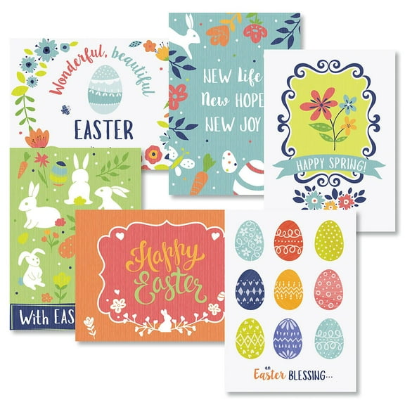 Easter Colors Greeting Cards Value Pack - Set of 12 (6 designs), Large 5 x 7 Inches, Religious Easter Cards, Inspiring Bible Messages for Christians and Catholics, White Envelopes, by Current