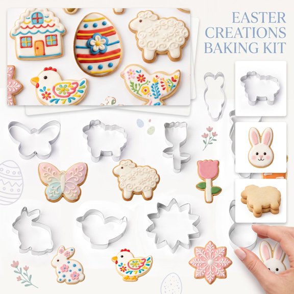 Easter Cookie Cutter Set 12 Piece Stainless Steel Holiday Spring Baking Accessory Shapes for Student Home Kitchen Party Supplies