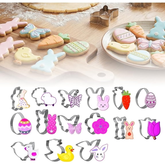 Easter Cookie Cutter Set, Stainless Steel Easter Shape Cutters for Baking, Assorted Holiday Cookie Cutters for Fondant Crafts and Party Supplies, Available in Multiple Style Combinations