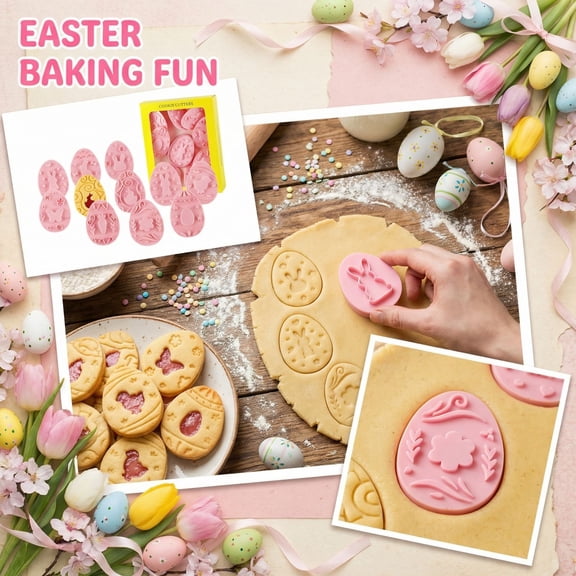 Easter Cookie Cutter Stamp with Spring Pattern Food-Safe Plastic Baking Mold for Cookies Pastry Dessert Easter Party Classroom Activity