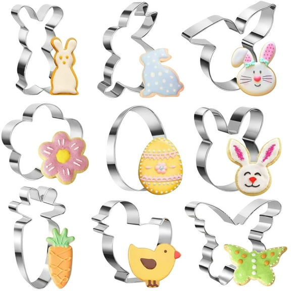 Easter Cookie Cutters, Baking Molds, 9-Piece Stainless Steel Decorating Tools for Cakes, Cookies, DIY