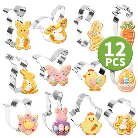 Easter Cookie Cutters Set for Easter Party Supplies Bunny Egg Bunny Face Peeps Flower Chick Carrot Mini Easter Sandwich Cutters for Spring Baking 12Pcs Set 2