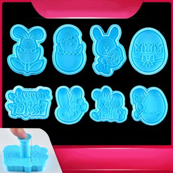 Easter Cookie Fondant Stampers, 4-Piece Set - Spring-Action Polypropylene Tools For Embossing Releasing Shapes, Cut Out Dough For Cakes, Pies, Pastries - Hand Washable Decorating