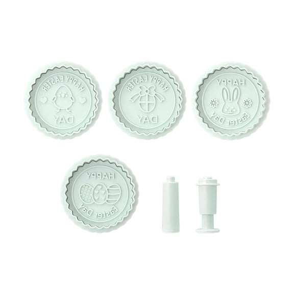 Easter Cookie Stamps Set, 4 Pcs Waffle Pattern Cookie Mold Biscuit Cutter Set 3D Classic Cookie Cutter with Plunger Stamp, 4 Styles Funny Cookie Biscuit Molds for Treats DIY Baking, Cake, Pastry