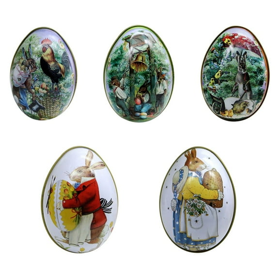 Easter Cookie Tins Eggshell Style Tin Box for Easter Candy Tinplate Tins Retro with Lids Cookie Containers for Easter Storing Candies Biscuits Treat Tea Small Gift, 5PCS