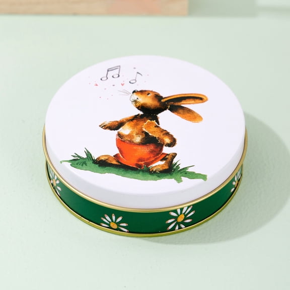 Easter Cookie Tins with Lids for Giving, Bunny Printed Round Metal Tins for Cookies, Candy, Food Presents for Easter Holiday Party