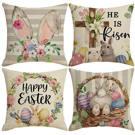 Easter Covers Easter Decorations Cute Soft Plush Bunny Spring Decorations for Home Sofa Couch Living Room Bedroom Rabbit and Egg and Flower 17.7 In