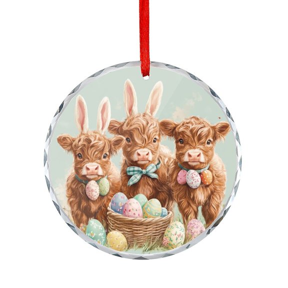 Easter Cow Crystal Glass Ornament Happy Easter Farm Animals Decorative Holiday Ornaments Appreciation Gifts Ornaments for Xmas Tree