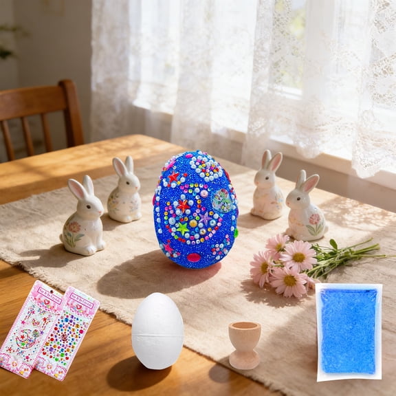 Easter Craft Kit, DIY Foam Egg Decorating Set with Glitter & Rhinestones, Creative Arts and Crafts Activity for Kids Easter Party Decorations and Gifts