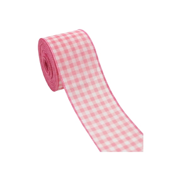 Easter Craft Ribbon Wired Edge Spring Bunny Plaid Wired Fabric Ribbons for Gift Wrapping Wreath Bow DIY Crafts 2.48 Inch x 180 Inch (Pink)