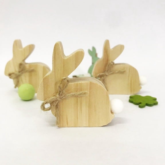 Easter Craft Wooden Rabbit Desktop Decorations, 3-Pack 3" Small Bunny Figurines For Home Office Desk Shelf Decor, Easter Themed Tabletop Accents