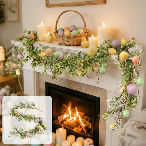 Easter Crafts Easter Eggs Vines Door Decorations Spring Branches and Leaves Floral Decor Colorful Indoor and Outdoor Home Decor Patio Porch Accents, New, Multicolor